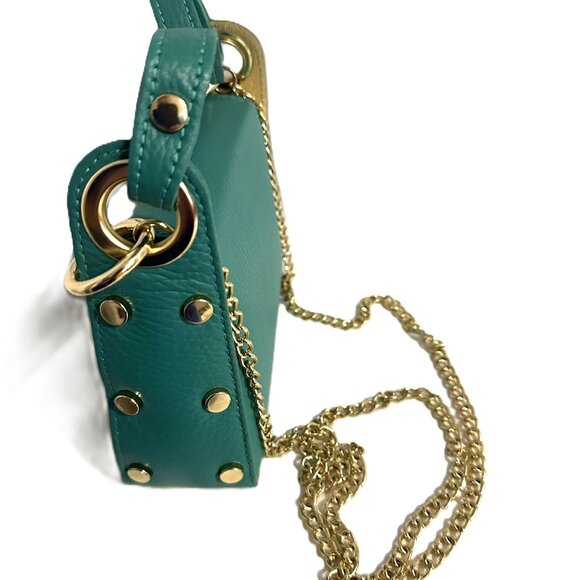 Gold Bee Handbag-Vera Pelle-Made In Italy-Leather Grab Handle Bag W/ Chain Strap - Picture 6 of 15